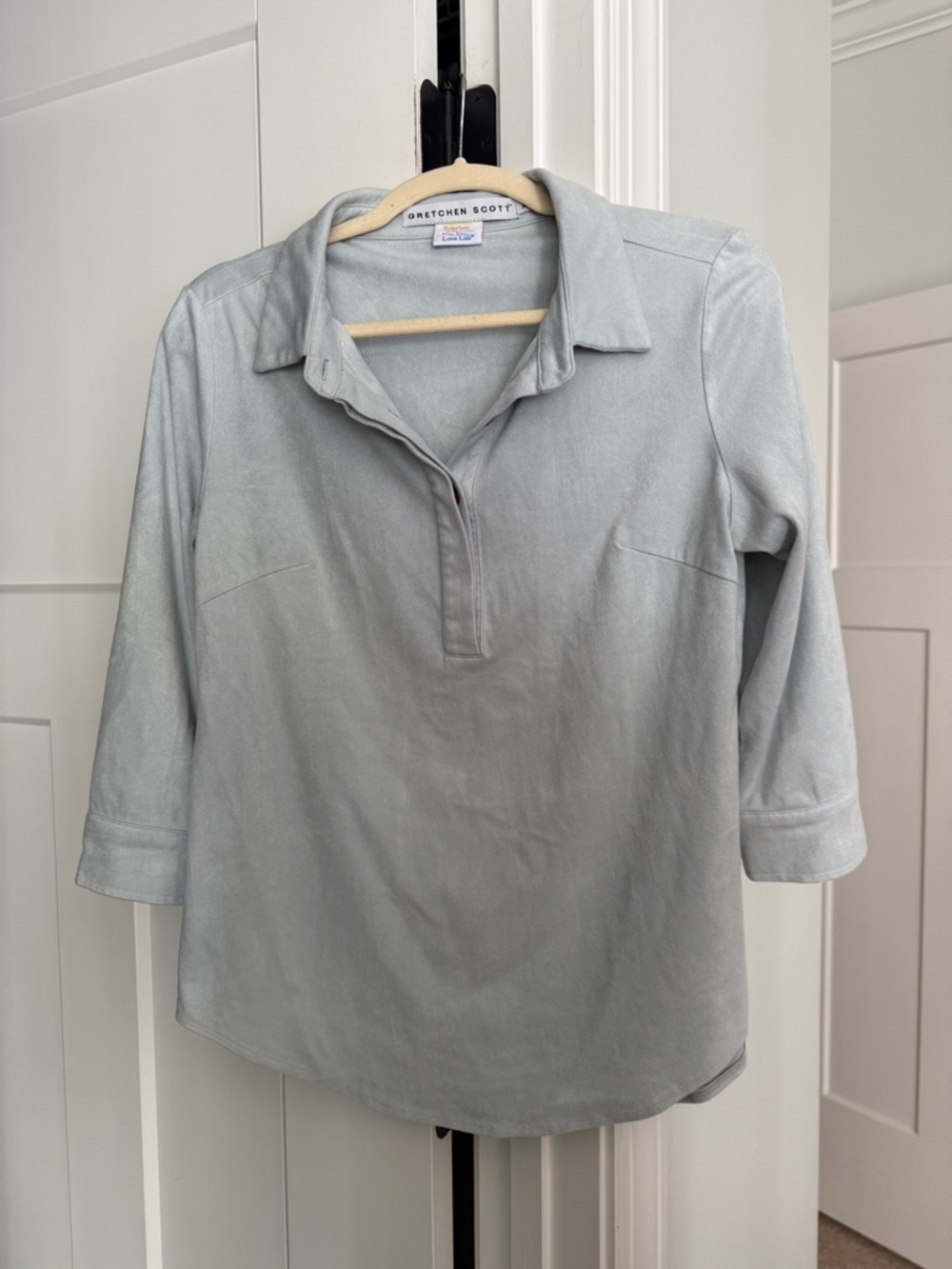 Gretchen Scott suede faux suede polo popover blend top